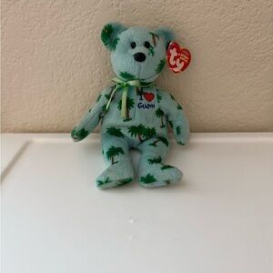 Ty Beanie Baby I Love Guam Bear Blue Green Palm Trees 8" Soft Toy with tag